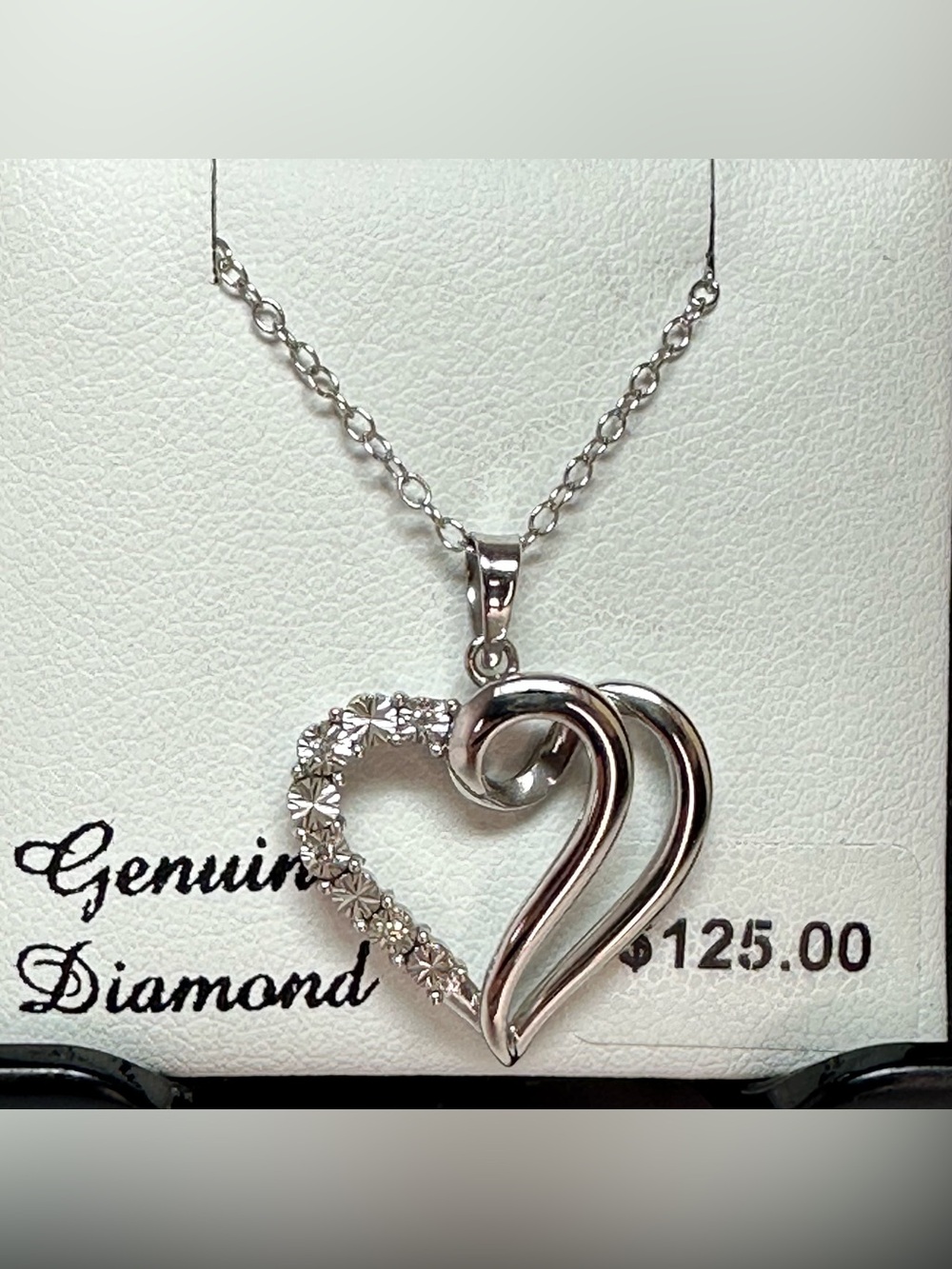 Sterling Silver Necklace Heart Swirl Pendant Diamond Diaura 0.0132 Cts NO BOX